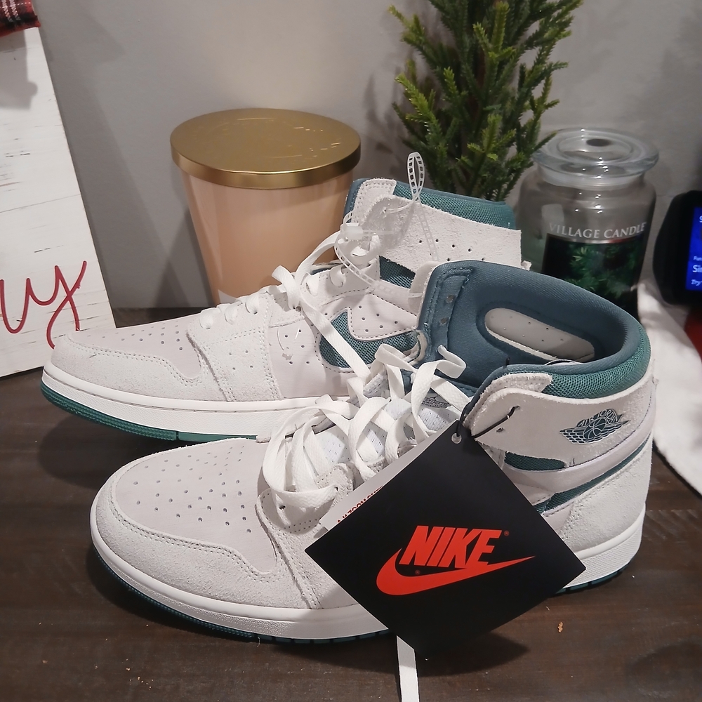Nike White and Teal High-Top Sneakers